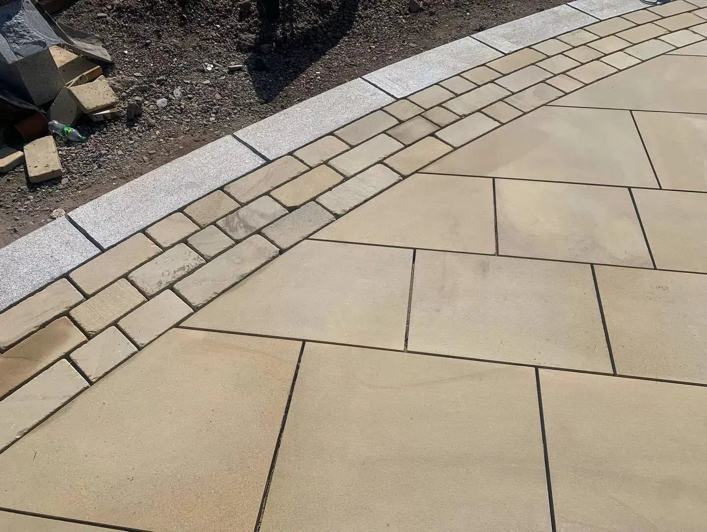 yorkstone Tumbled Stone setts block Paving drive path driveway.