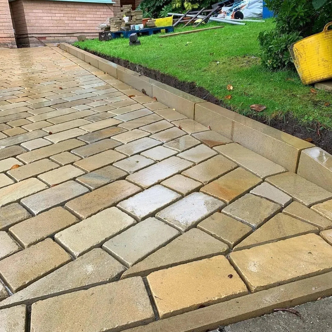 yorkstone Tumbled Stone setts block Paving drive path driveway