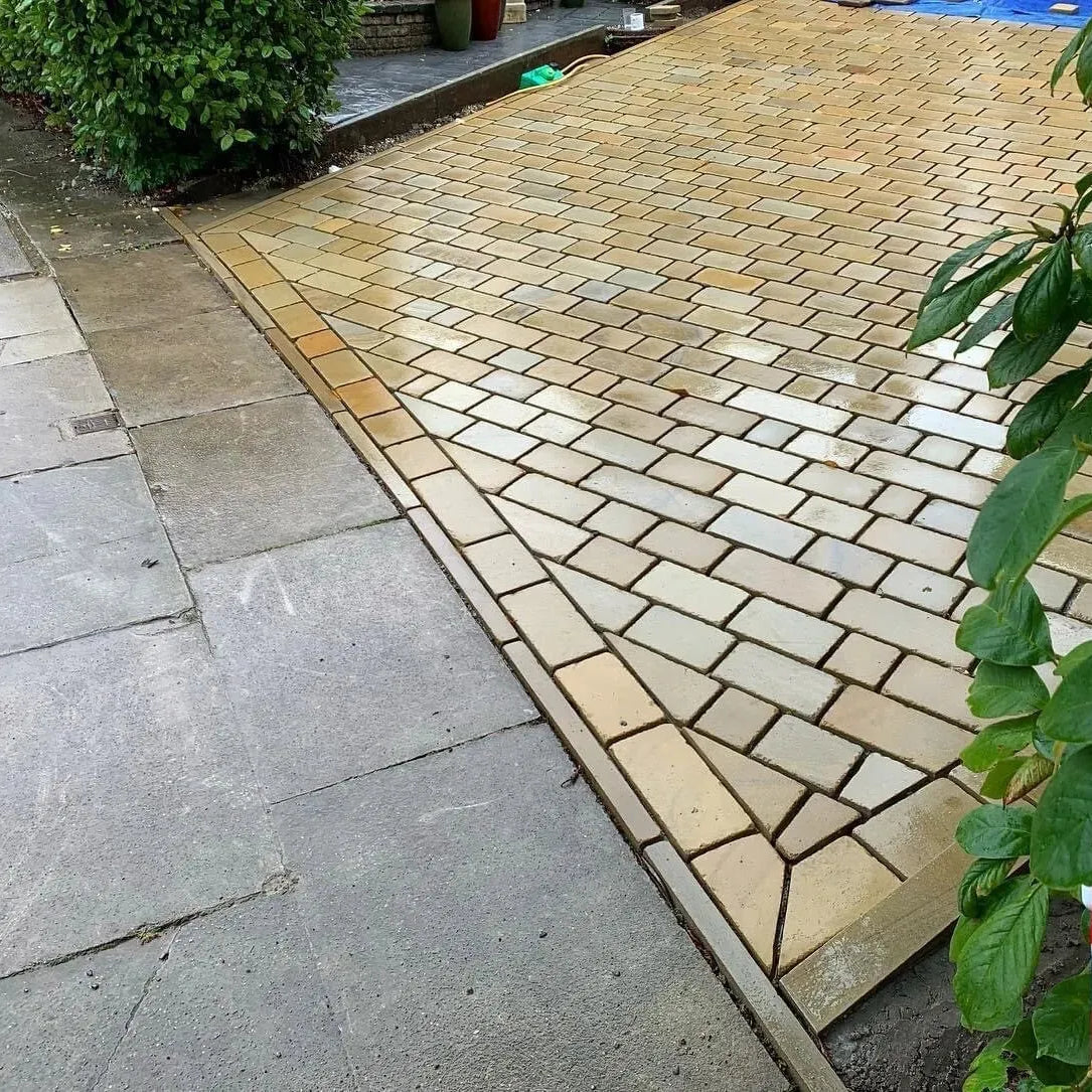 yorkstone Tumbled Stone setts block Paving drive path driveway