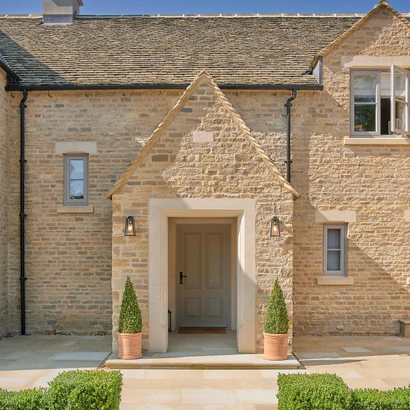 House porch built with quarried limestone supplied by Britannia Stone