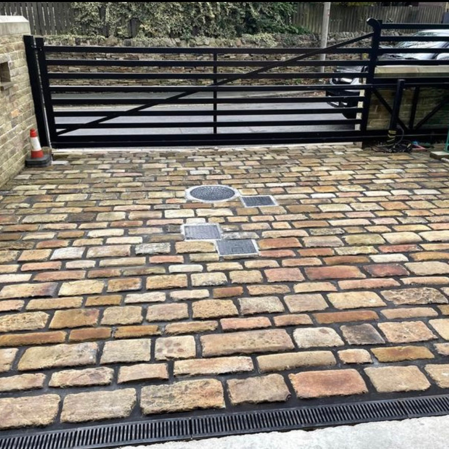Reclaimed Sandstone Driveway Cobble stone setts available at Britannia Stone Reclamation Yard
