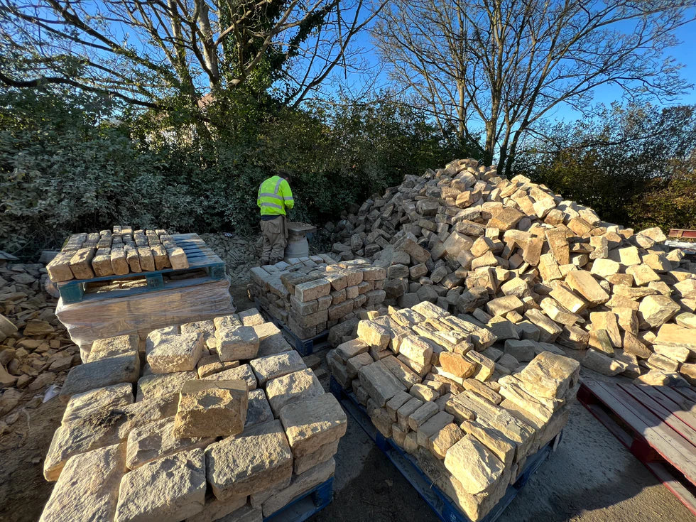 Stone mason dressing reclaimed delph stone | Britannia Stone , Sheffield