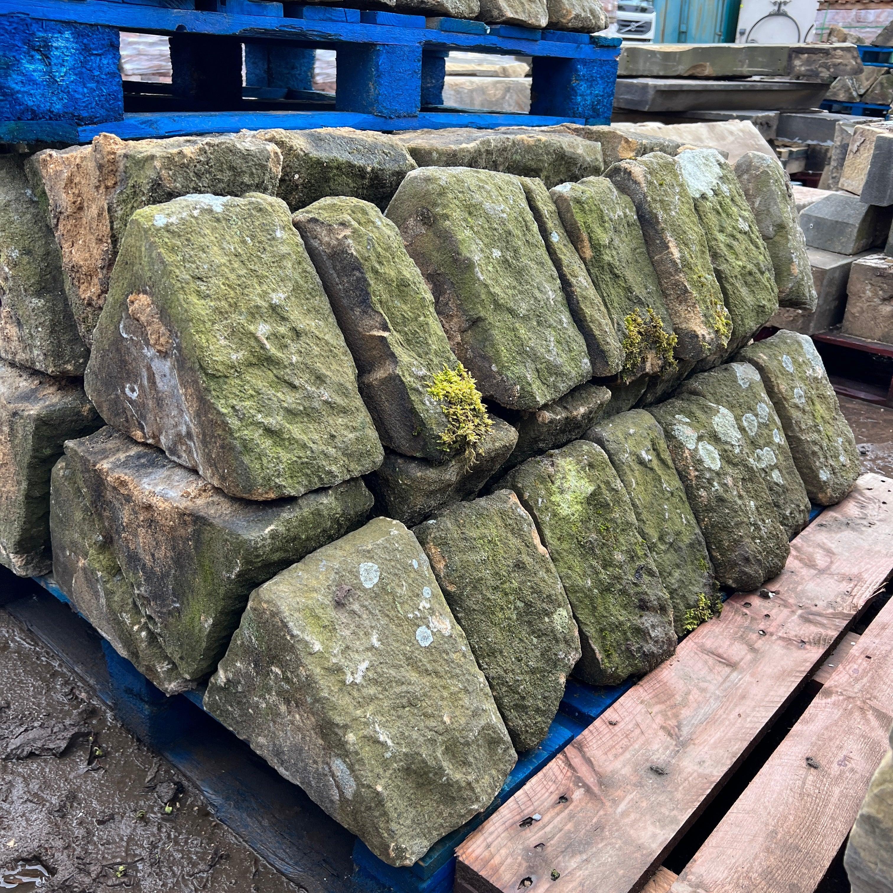 Reclaimed Mossy Natural Stone Triangle Wall Coping - Reclaimed Brick Company