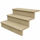 Four-step staircase risers and nosing pieces made of light beige travertine stone, shown on a solid white background.