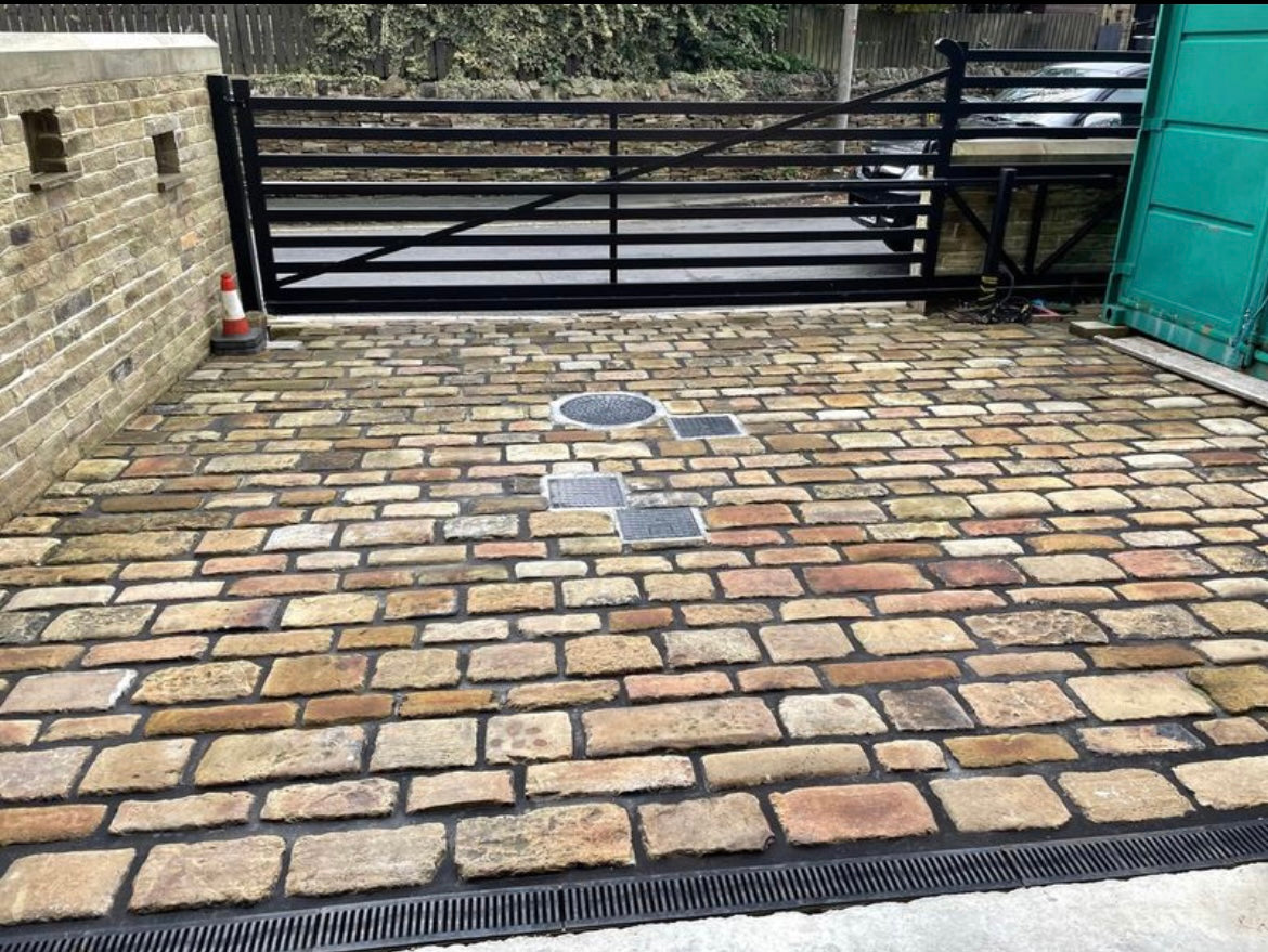 Reclaimed Sandstone Driveway Cobble stone setts available at Britannia Stone Reclamation Yard