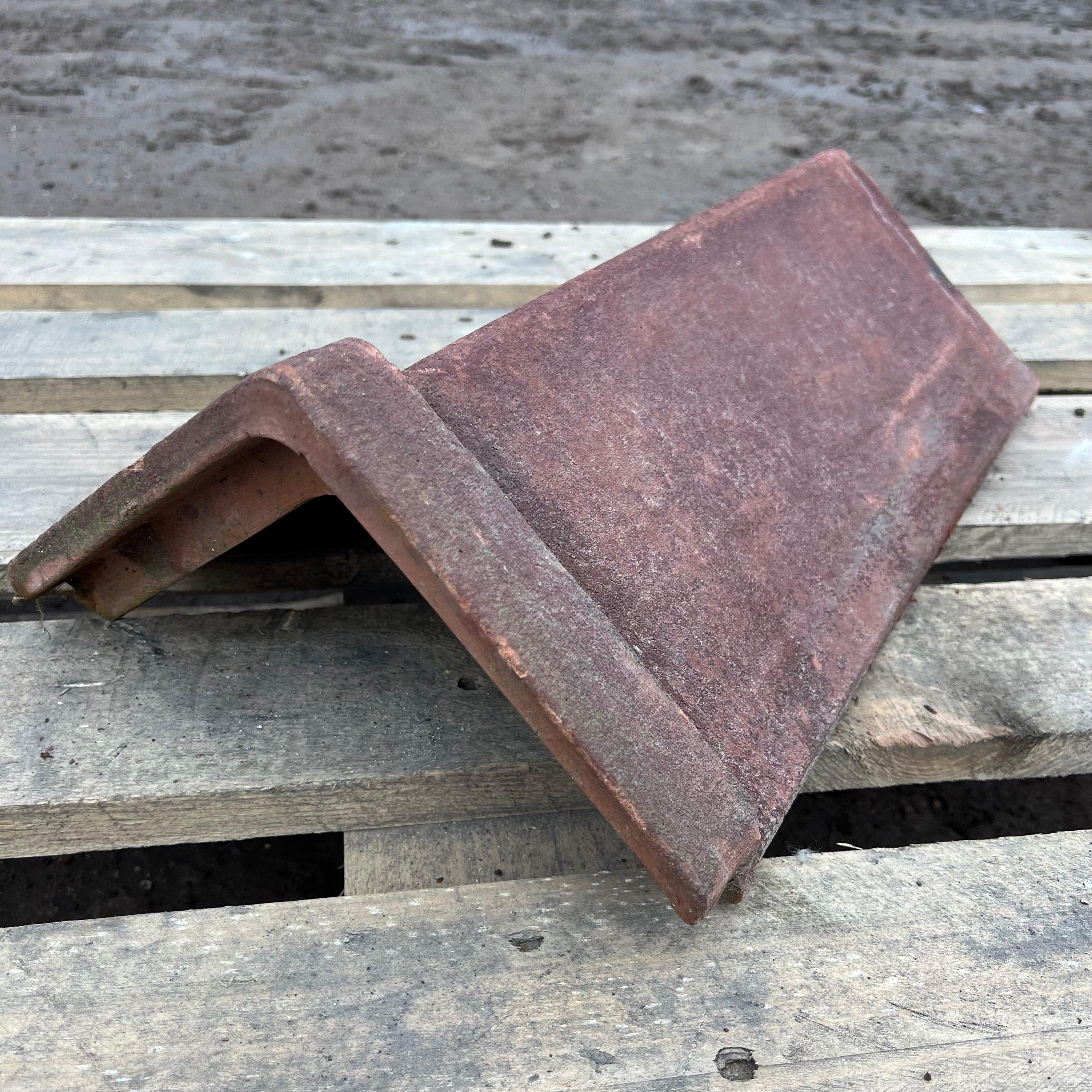 Reclaimed 18" Red Triangle Capped Clay Roof Ridge Tile - 100 Degree - Britannia Stone