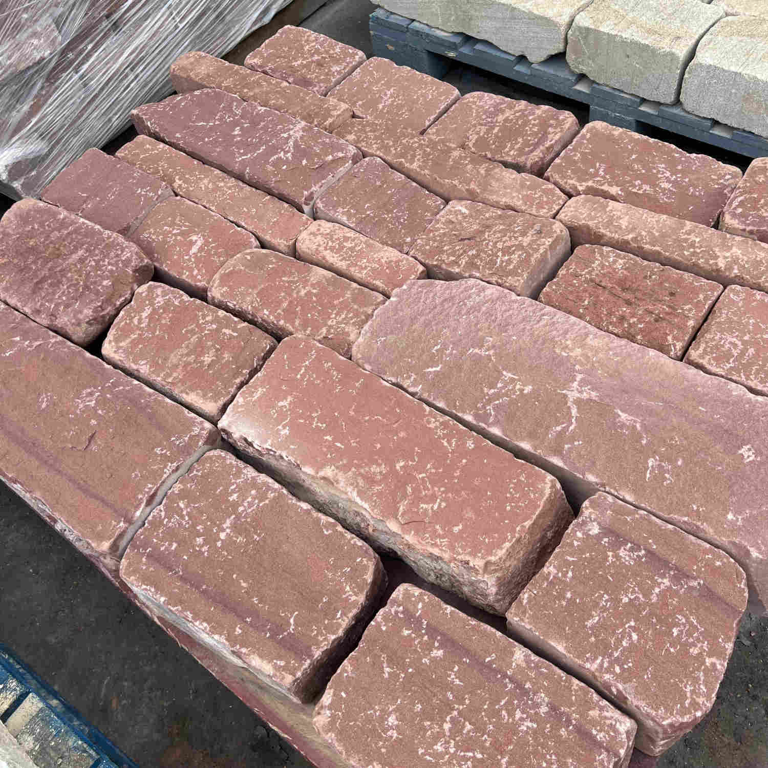 Tumbled Cheshire Red Sandstone Walling in Bulk Bags available at Britannia Stone